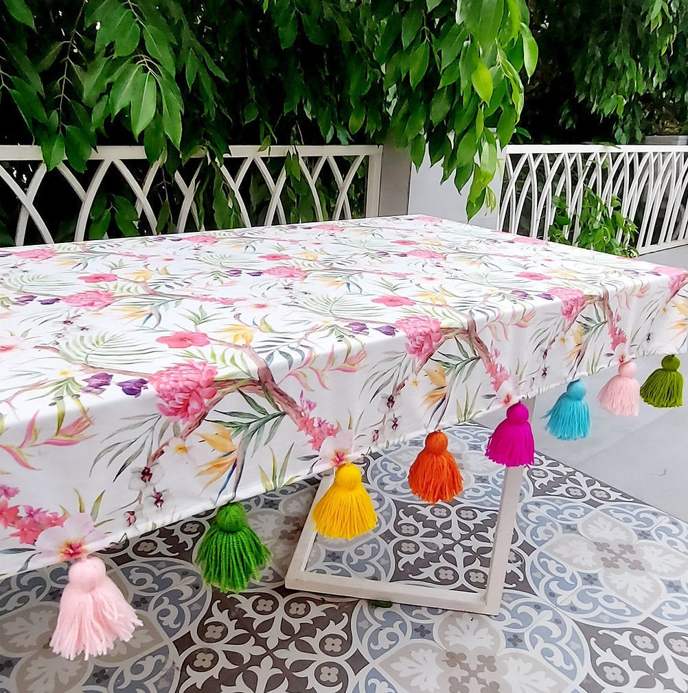 Tropical Floral Print Tablecloth | GOTS Certified Organic Cotton | Various Sizes-3