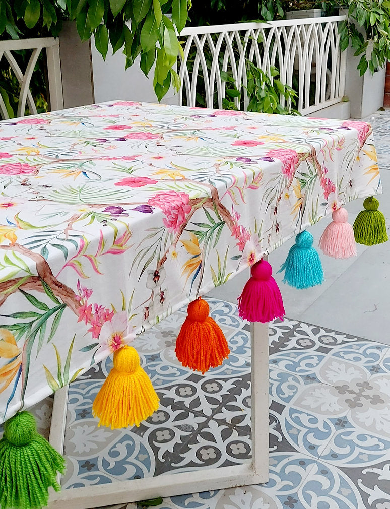 Tropical Floral Print Tablecloth | GOTS Certified Organic Cotton | Various Sizes-4