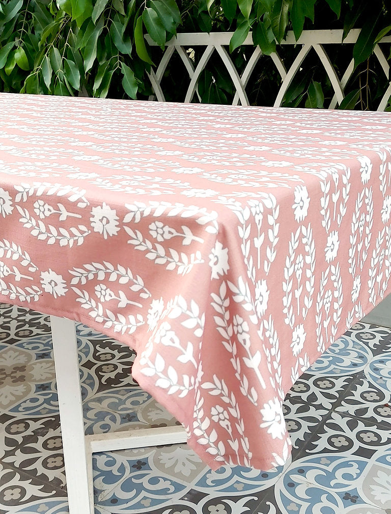 Dusky Pink Floral Tablecloth | GOTS Certified Organic Cotton | Various Sizes-3