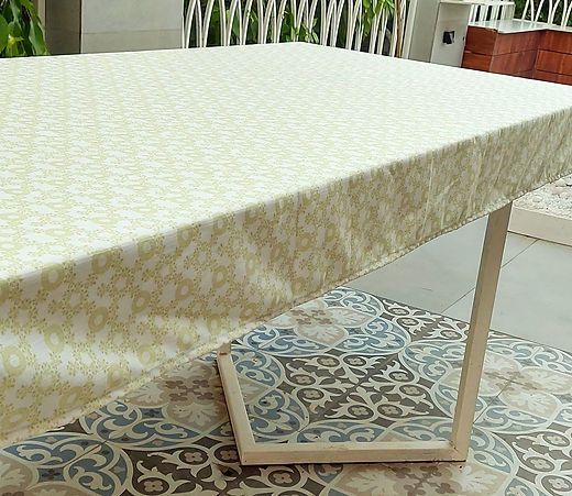 Organic Cotton Tablecloth | White with Beige Floral Print | Various Sizes-2