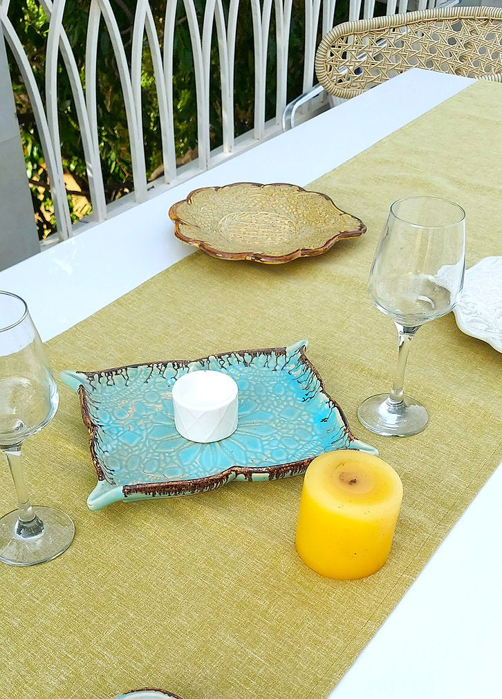 Organic Linen Table Runner | Olive Green | Rustic Texture | 92-305cm-0