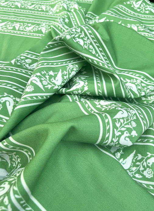 Green Bird Print Tablecloth | Cotton Rich | Rectangular | Various Sizes-1