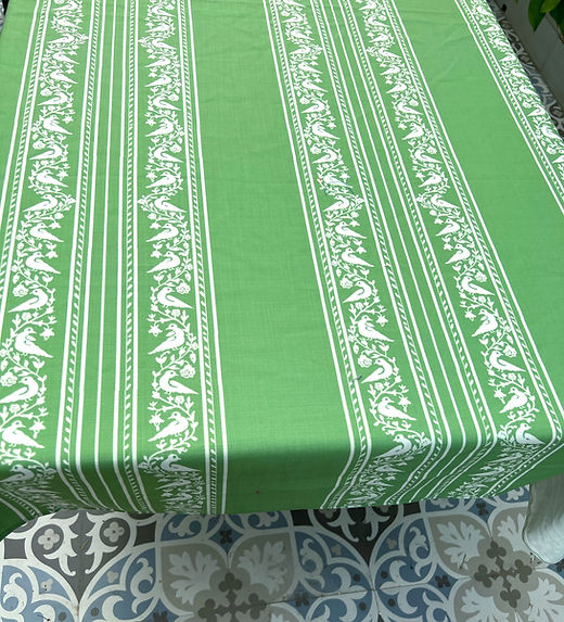 Green Bird Print Tablecloth | Cotton Rich | Rectangular | Various Sizes-0
