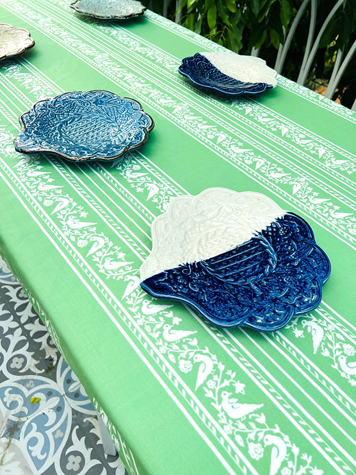 Green Bird Print Tablecloth | Cotton Rich | Rectangular | Various Sizes-2