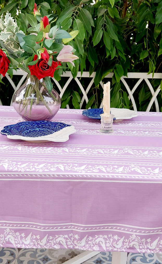 Lilac Hummingbird Print Tablecloth | GOTS Certified Organic Cotton | Various Sizes-0