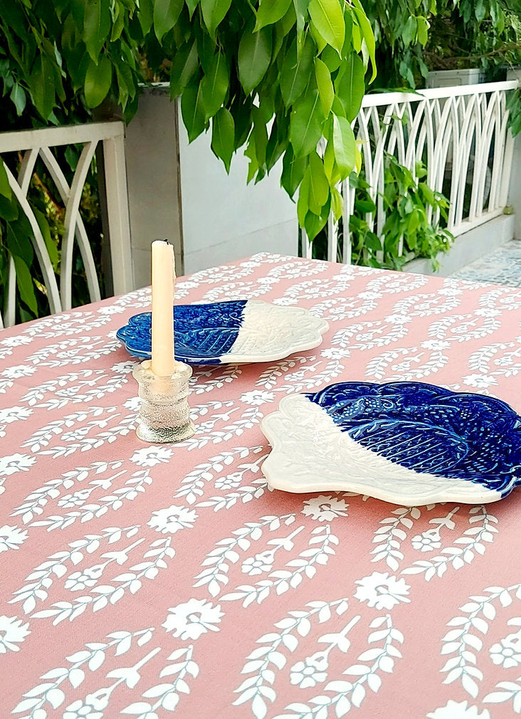 Dusky Pink Floral Tablecloth | GOTS Certified Organic Cotton | Various Sizes-2