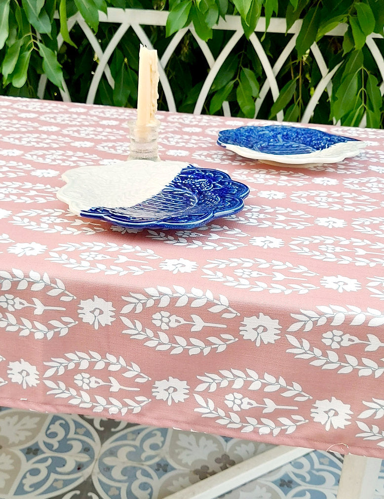 Dusky Pink Floral Tablecloth | GOTS Certified Organic Cotton | Various Sizes-1