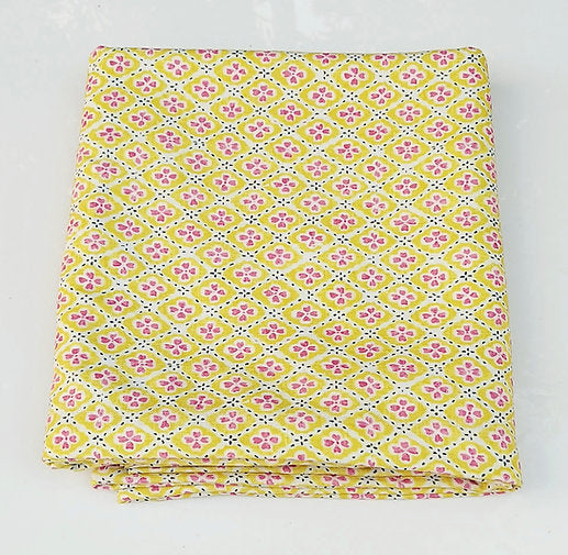 Yellow Floral Print Tablecloth | GOTS Certified Organic Cotton | Various Sizes-4