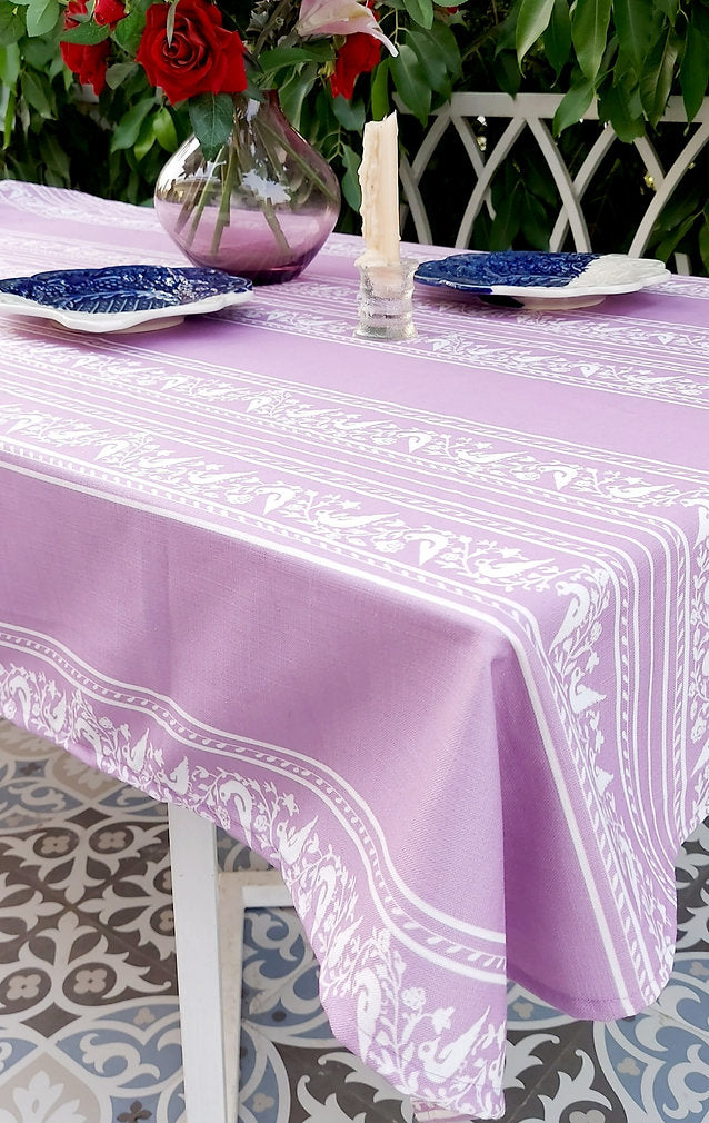 Lilac Hummingbird Print Tablecloth | GOTS Certified Organic Cotton | Various Sizes-3