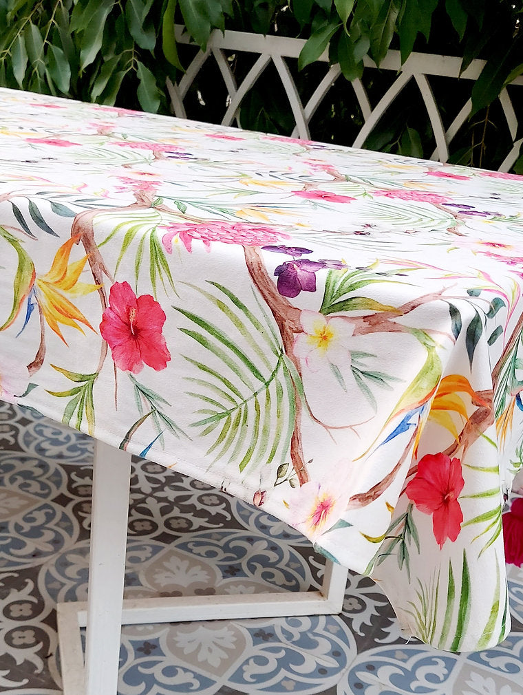 Tropical Floral Print Tablecloth | GOTS Certified Organic Cotton | Various Sizes-1