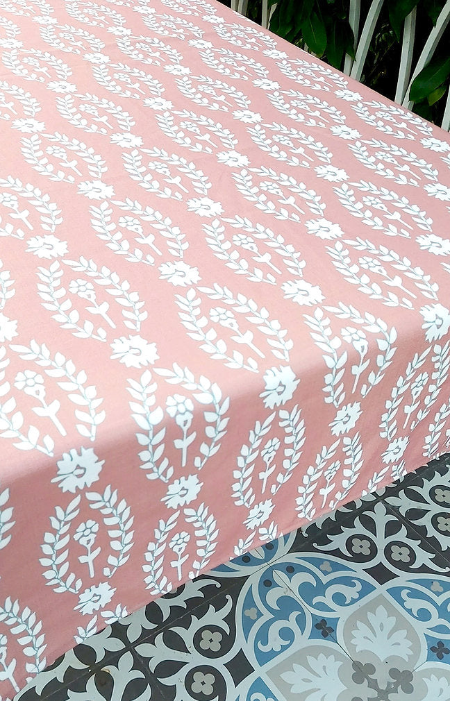 Dusky Pink Floral Tablecloth | GOTS Certified Organic Cotton | Various Sizes-4
