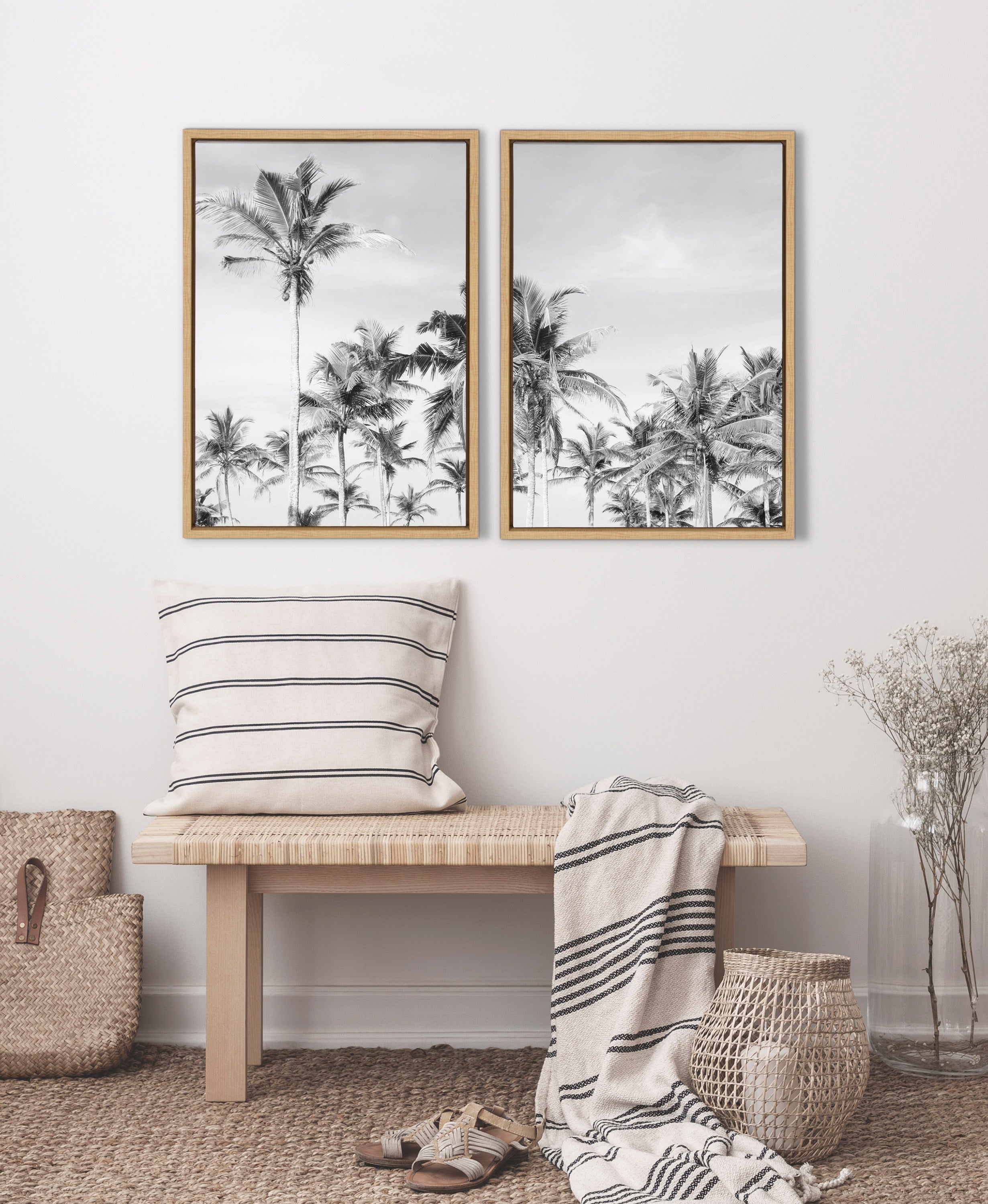 Sylvie Coastal Coconut Palm Tree Beach BW Framed Canvas Set by The Creative Bunch Studio