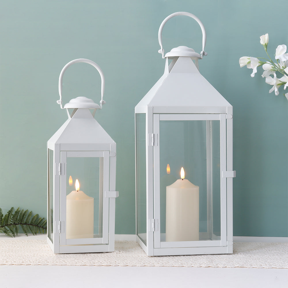 17.5"&13.5"Set of 2 Metal Candle Lanterns(White)-4