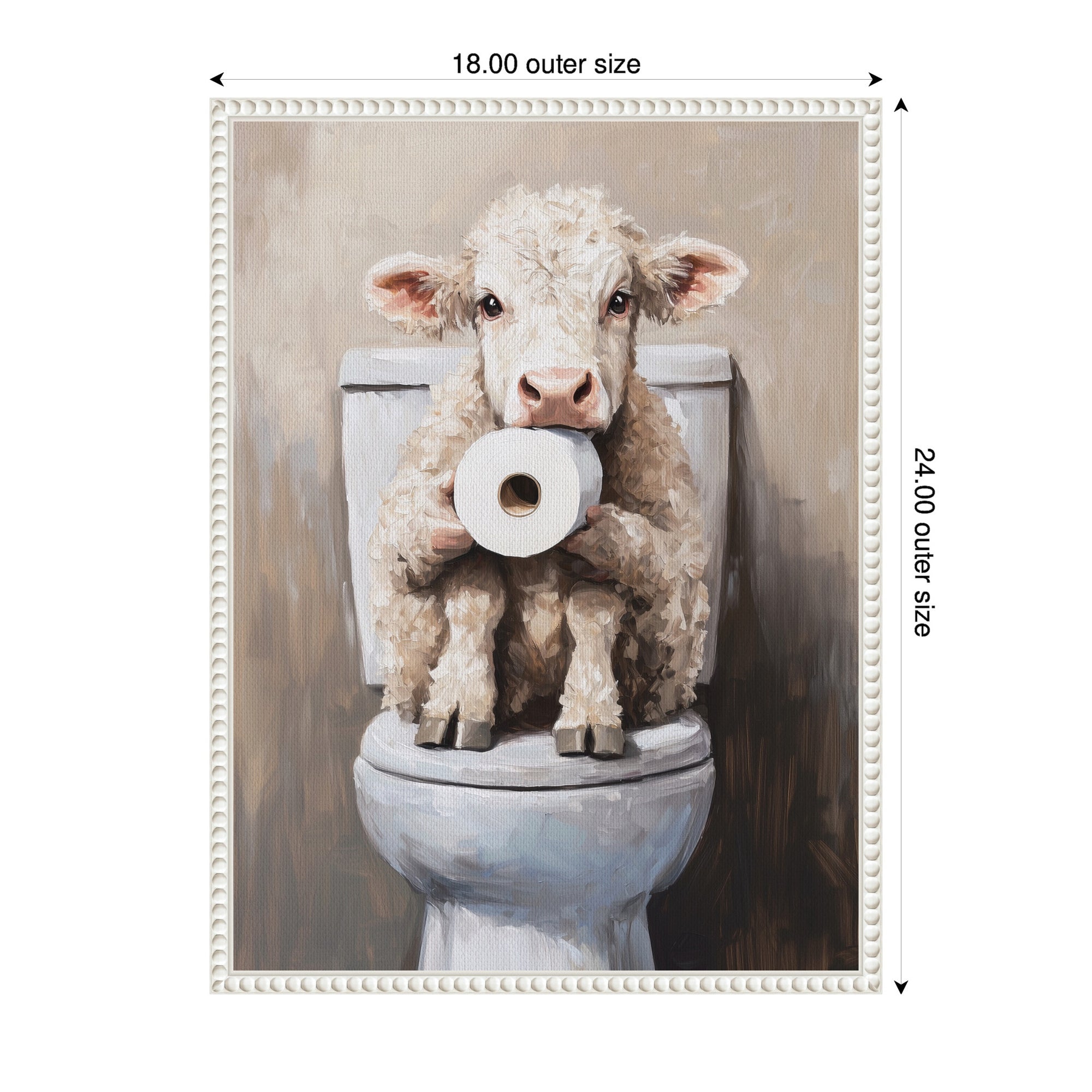 Sylvie Cute Cow Toilet Paper Roll Toilet Bathroom Art Framed Canvas by The Creative Bunch Studio