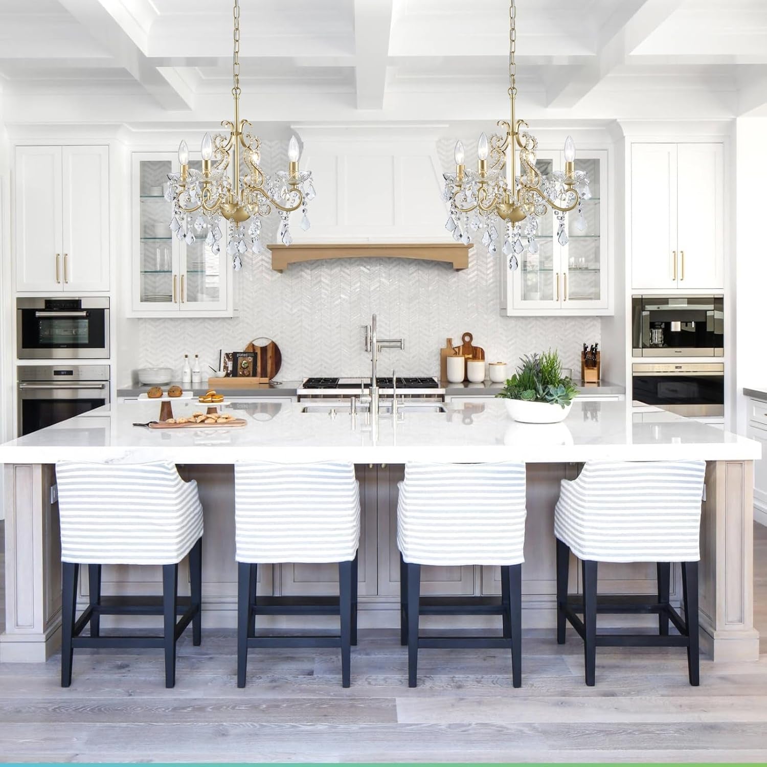 Modern K9 Crystal Chandelier 4 Light Gold Pendant Ceiling-1