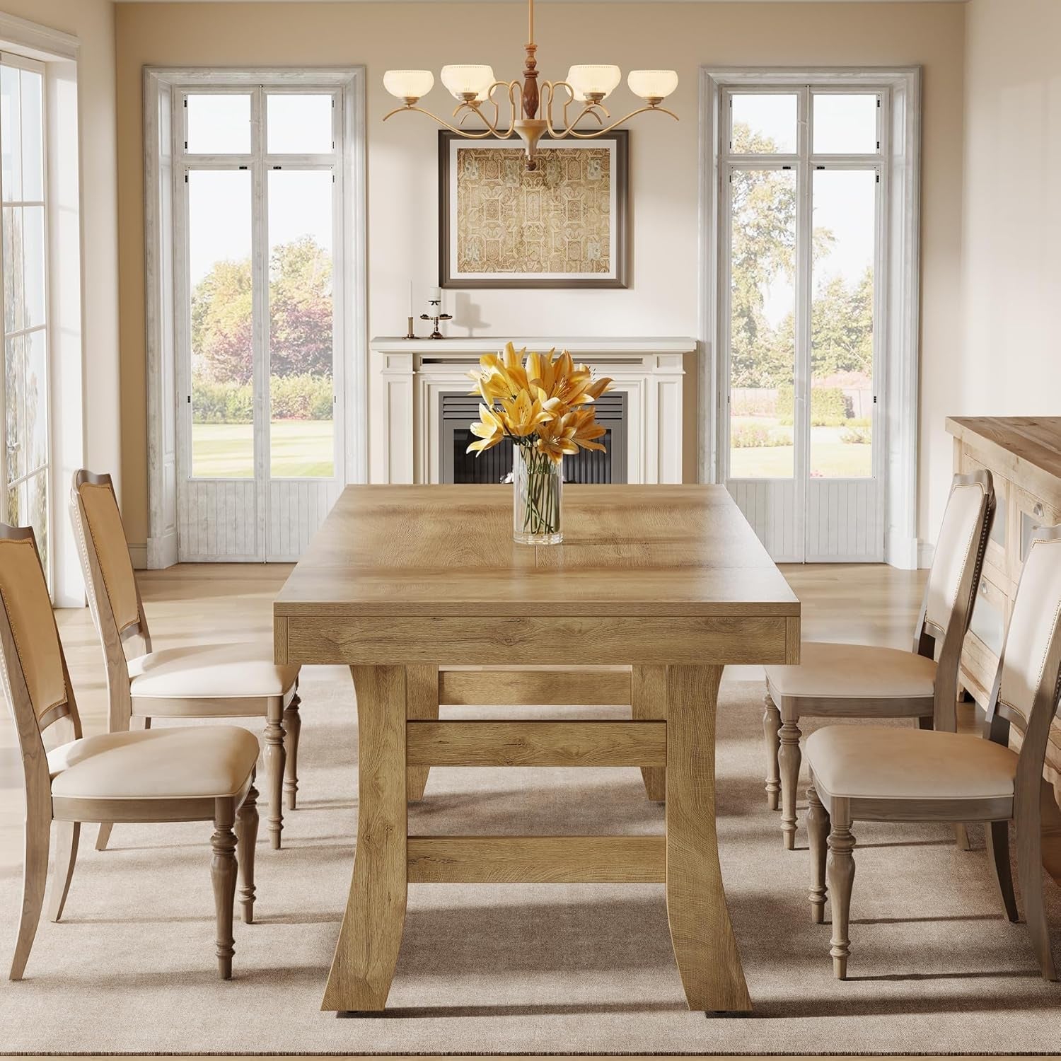 63 Inch Farmhouse Rectangular Wood Dining Table Kitchen