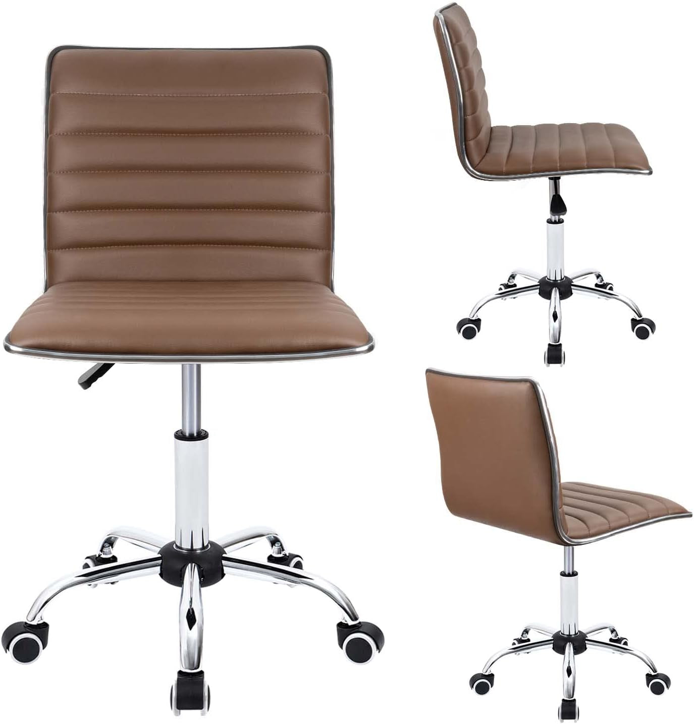 Mid Back Leather Armless Ribbed Task Chair Swivel Office