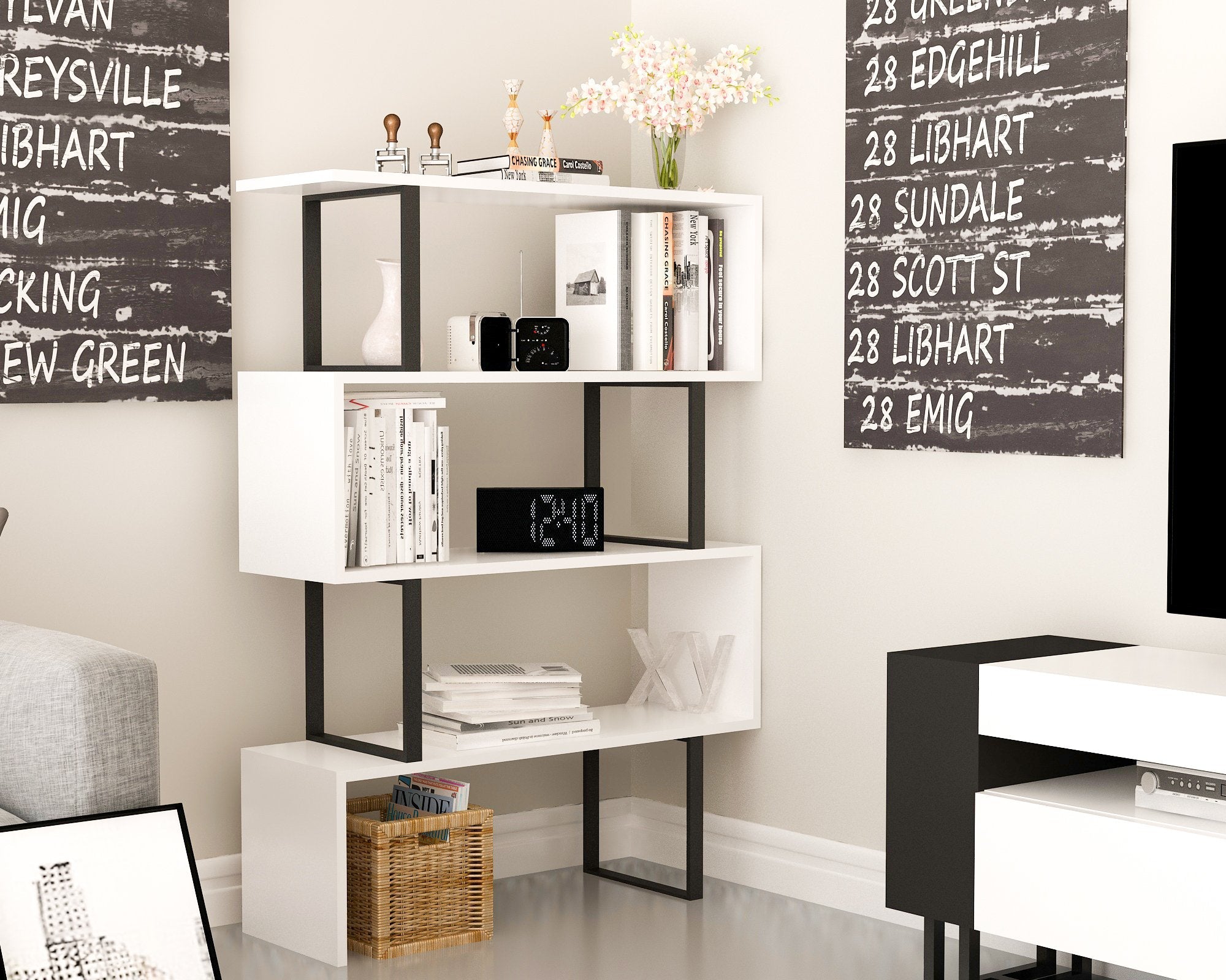 Adriana 49" Tall Metal Manufactured Wood Geometric Bookcase