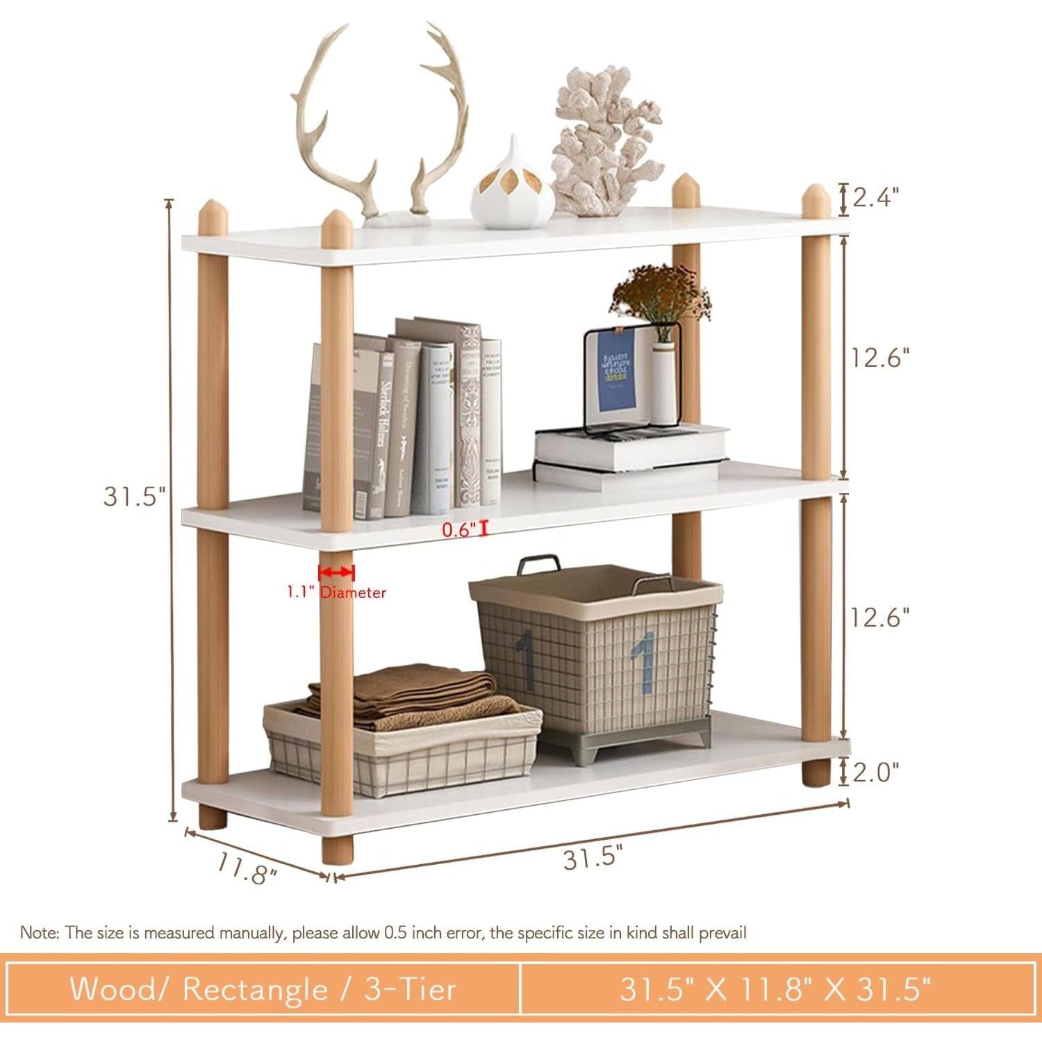 Three Tier White Bookcase Free Standing Display Rack