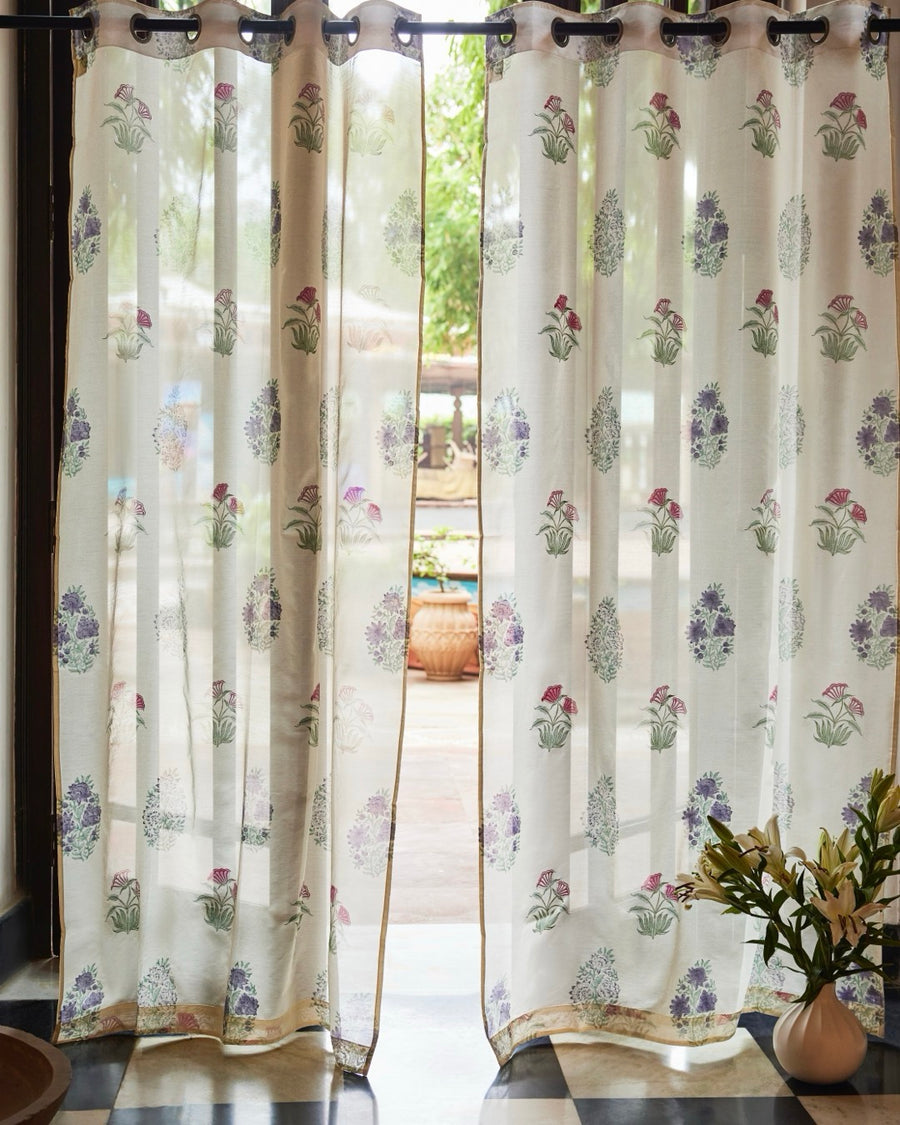 Hand Block Printed Linen Curtains | Opaque For Privacy with Light Filtration-3
