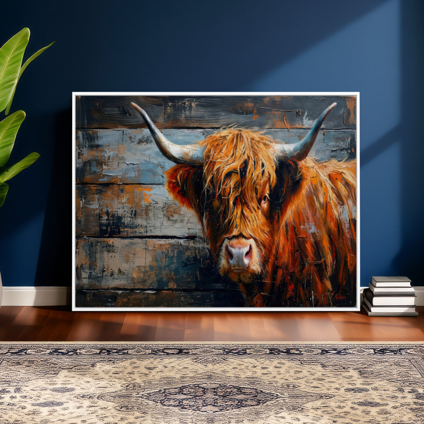 Highland Cow Wall Art Canvas Print, Abstract Rustic Farm