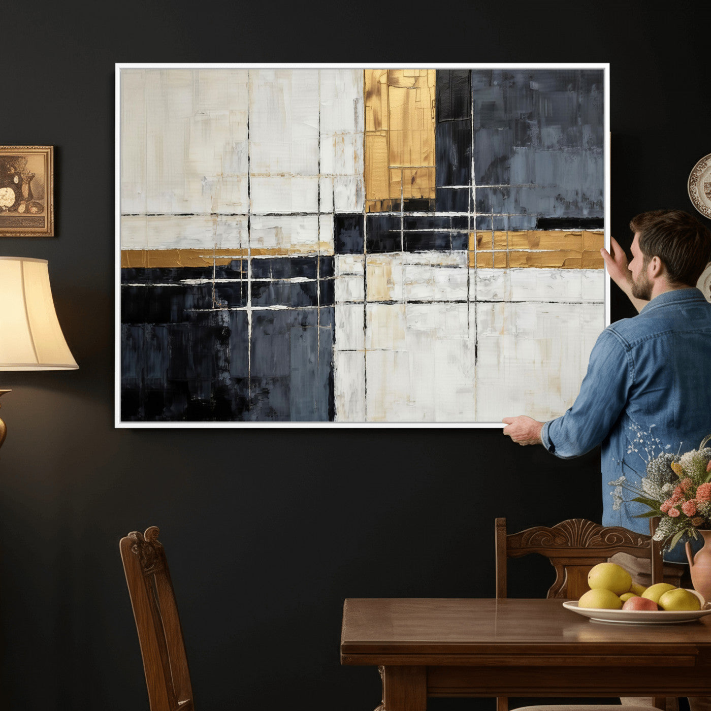 Gold Abstract Wall Art Canvas Print, Modern Luxury Geometric