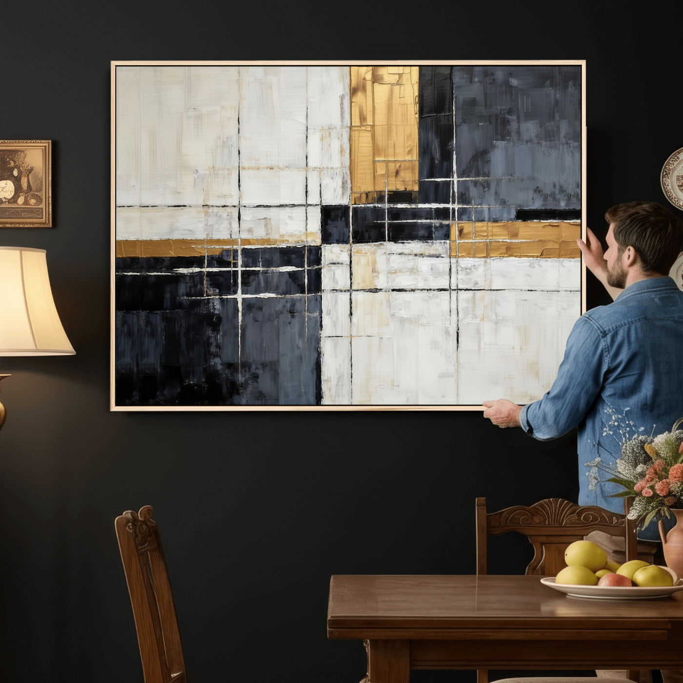 Gold Abstract Wall Art Canvas Print, Modern Luxury Geometric