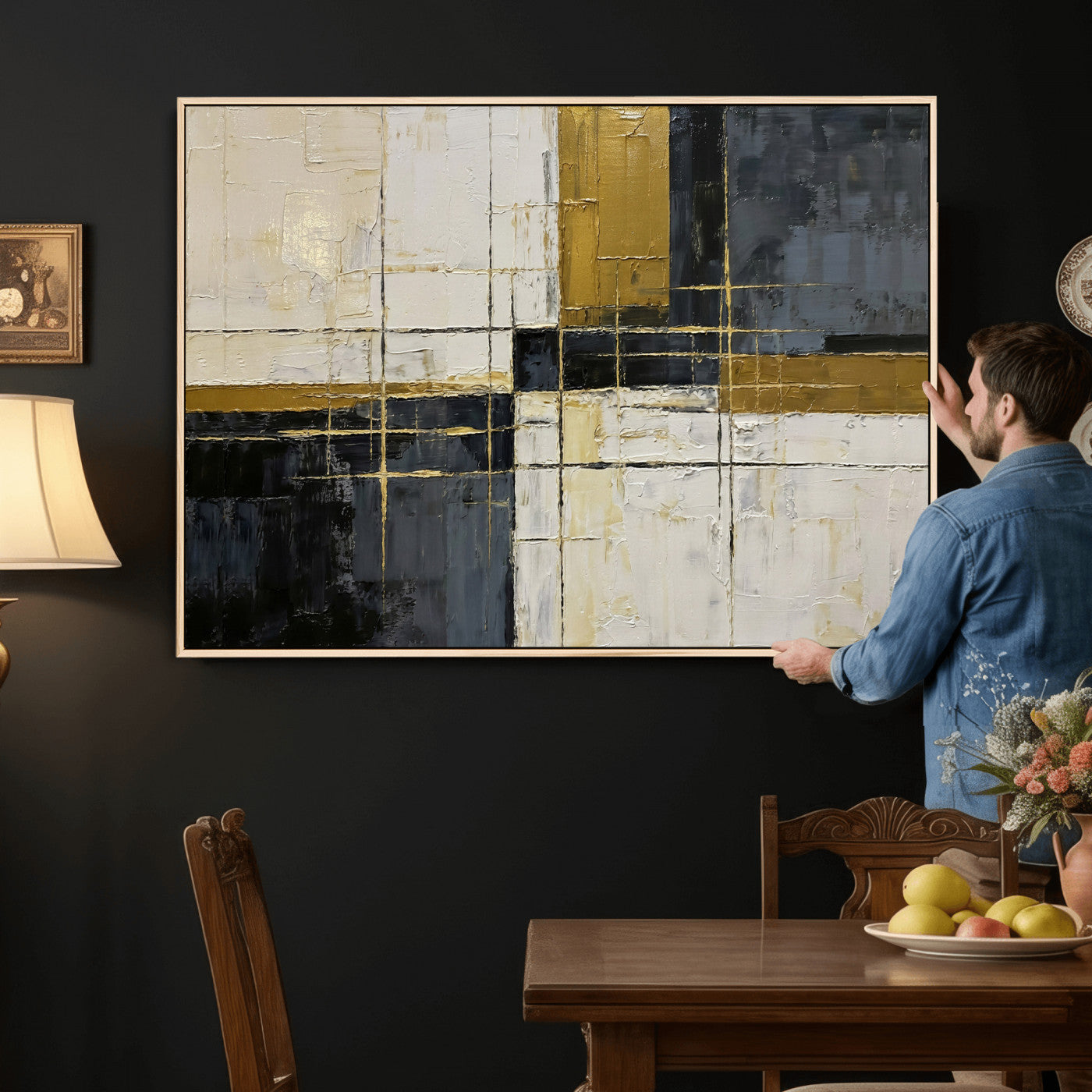 Abstract Gold and Black Wall Art Canvas Print – Modern