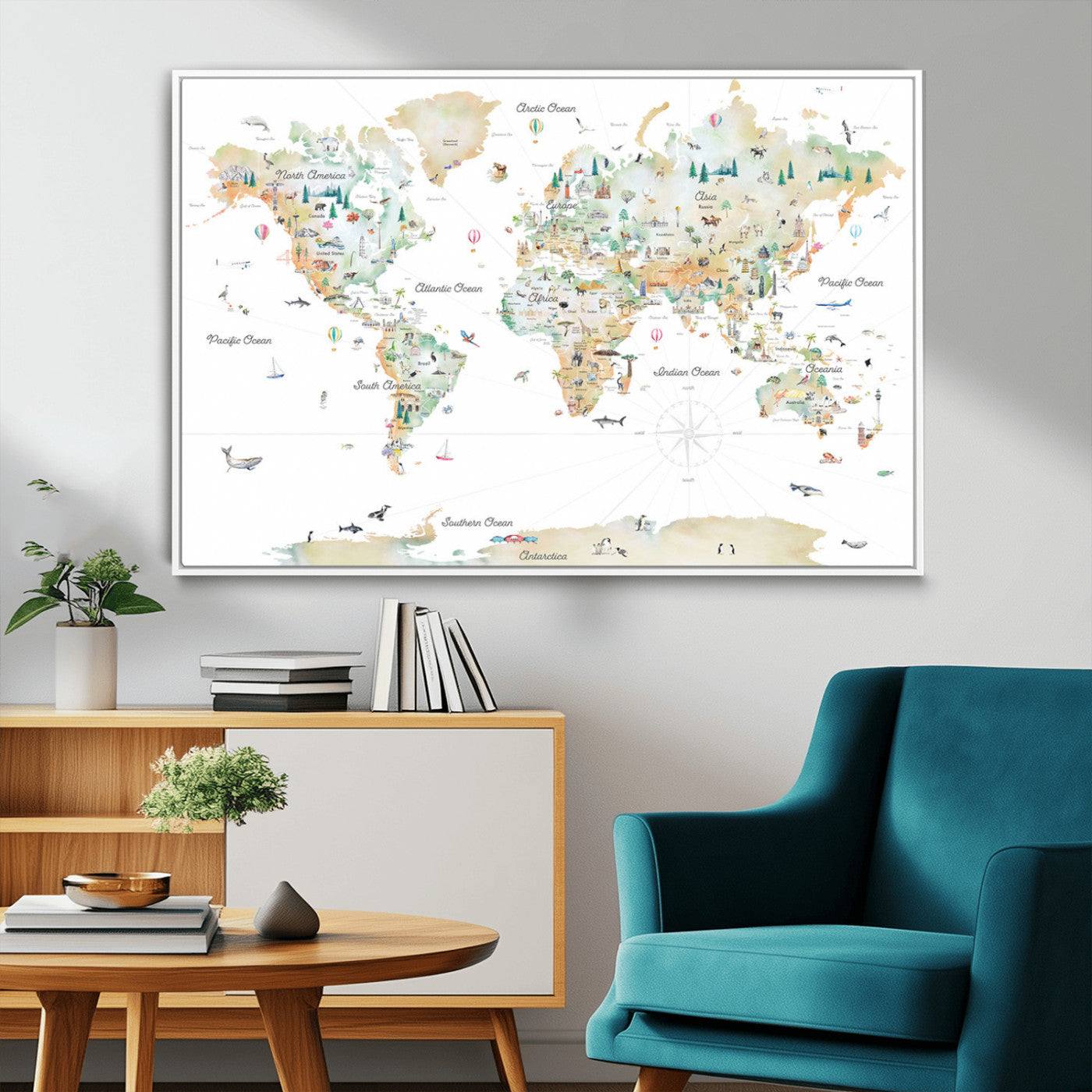 Animal World Map for Kids Room Decor