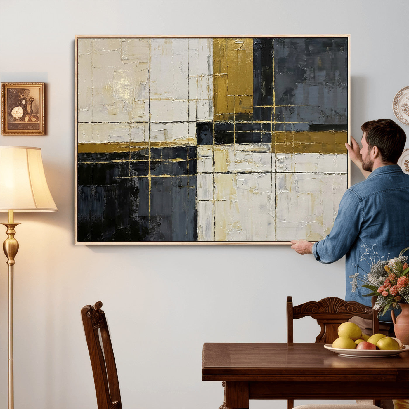 Abstract Gold and Black Wall Art Canvas Print – Modern