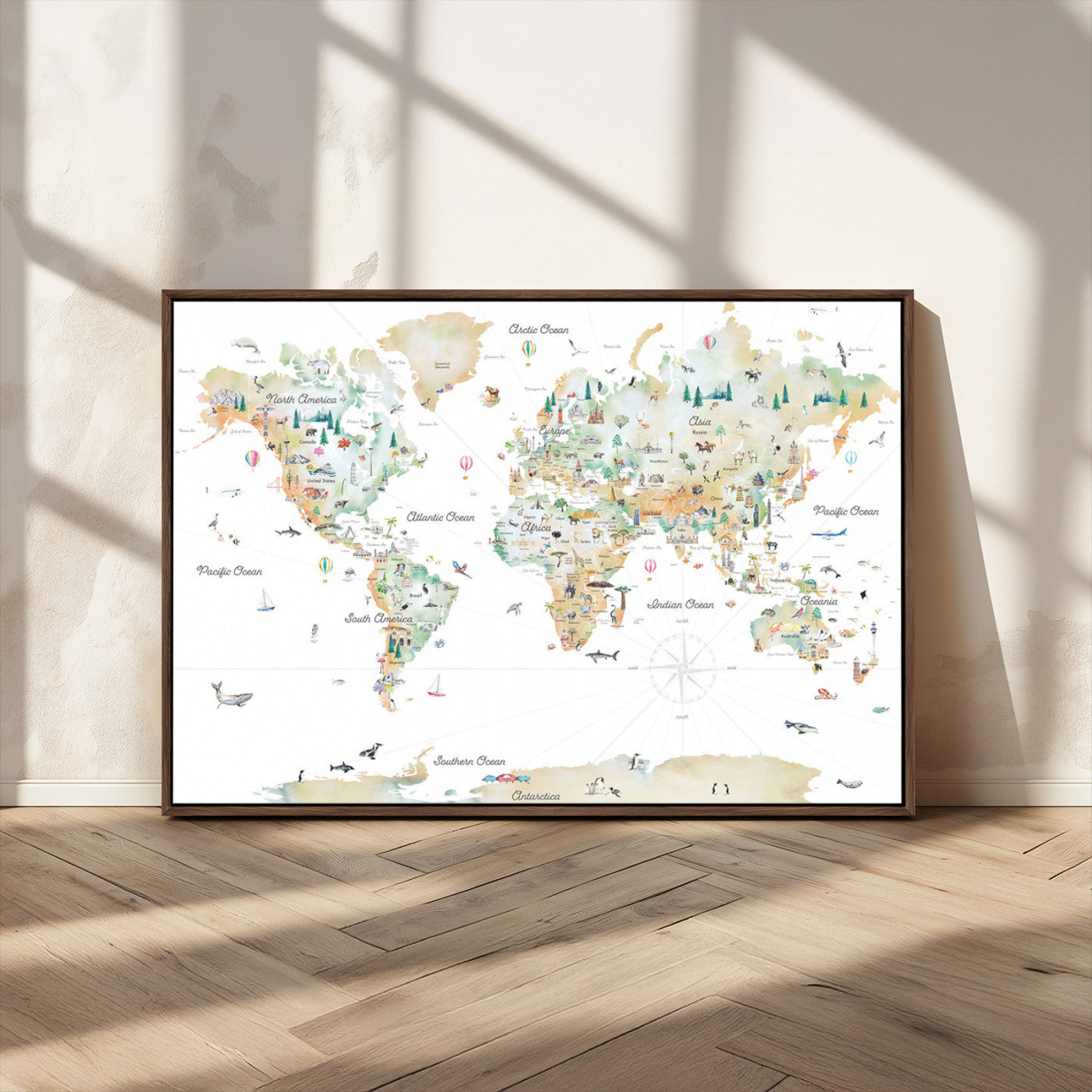 Animal World Map for Kids Room Decor