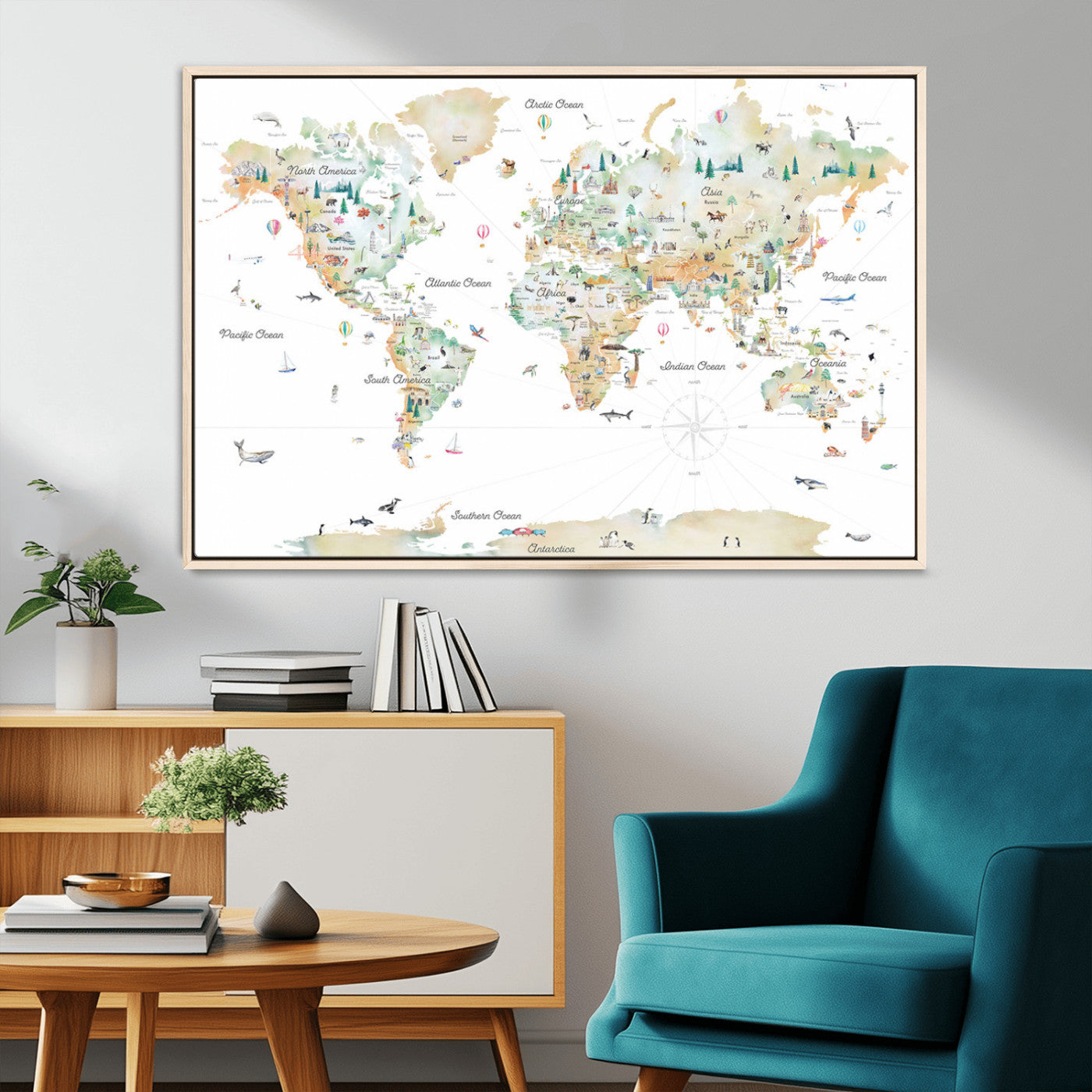 Animal World Map for Kids Room Decor