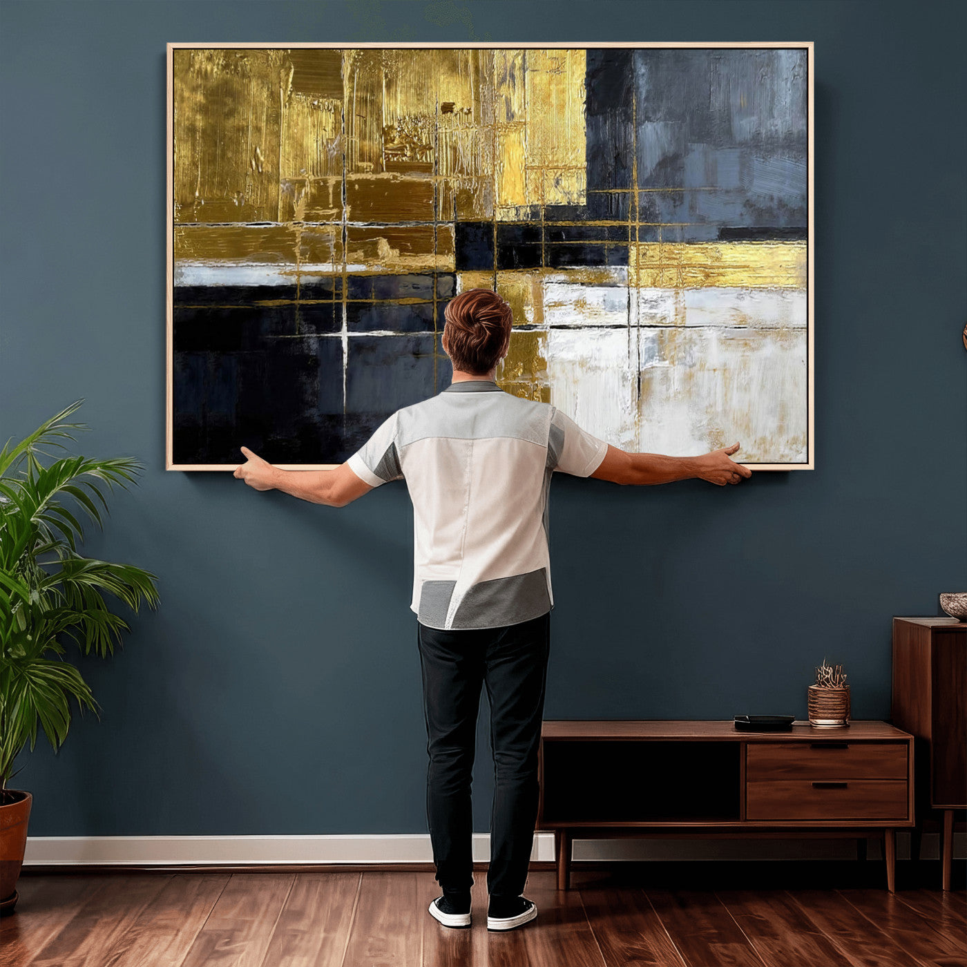 Gold Navy Abstract Wall Art Canvas Print, Modern Luxury