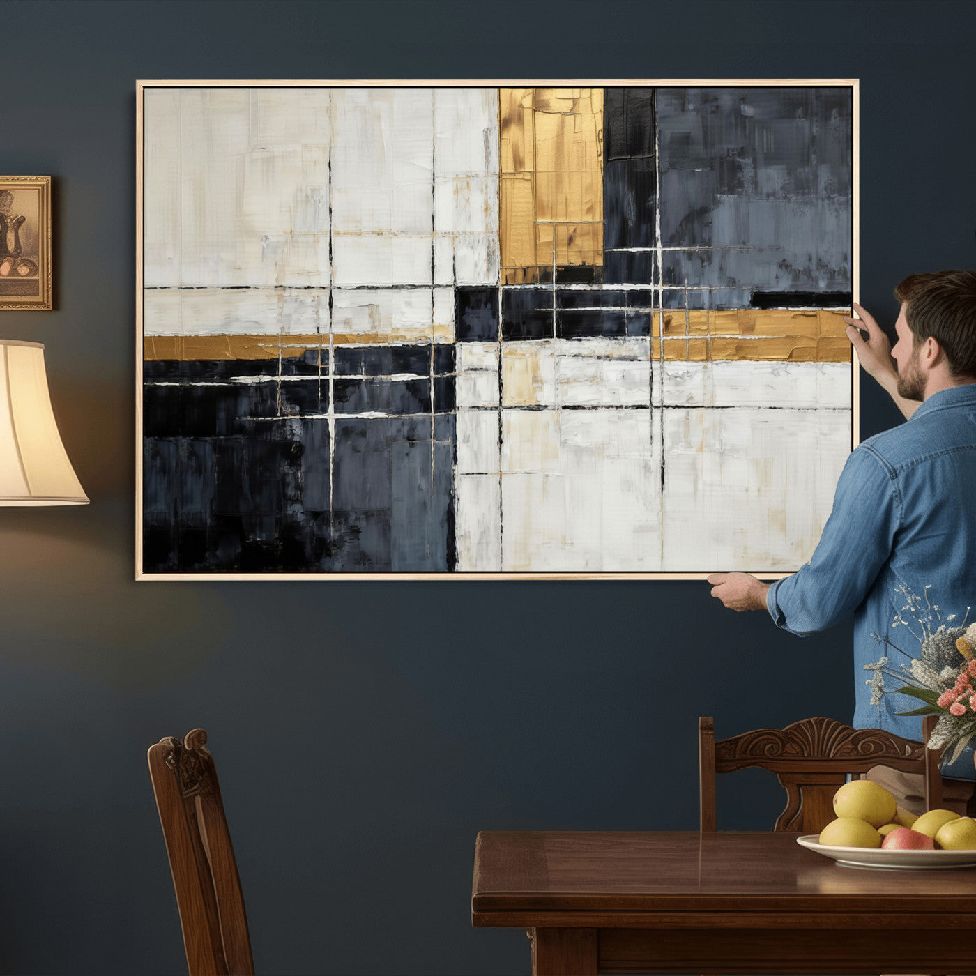 Gold Abstract Wall Art Canvas Print, Modern Luxury Geometric