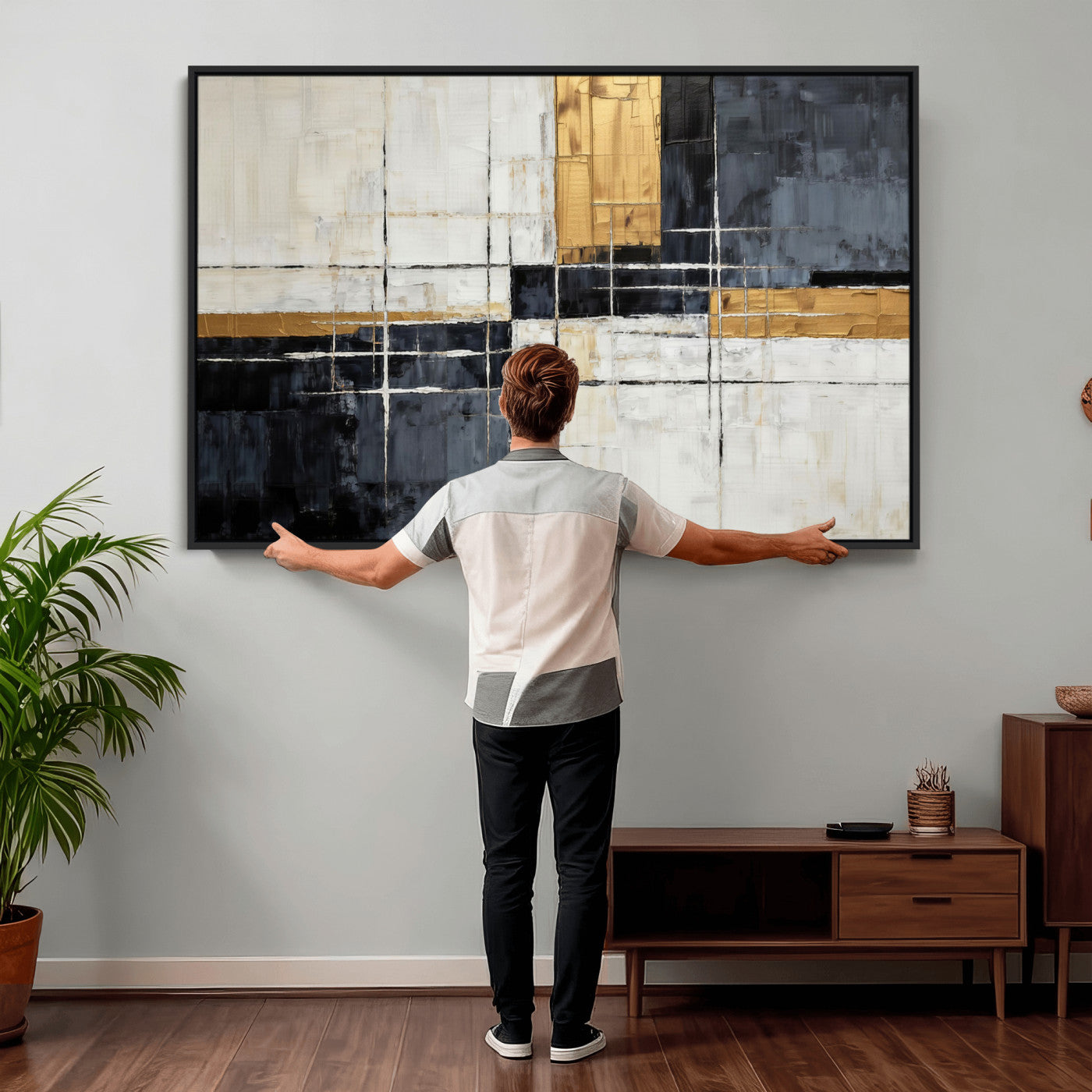 Gold Abstract Wall Art Canvas Print, Modern Luxury Geometric