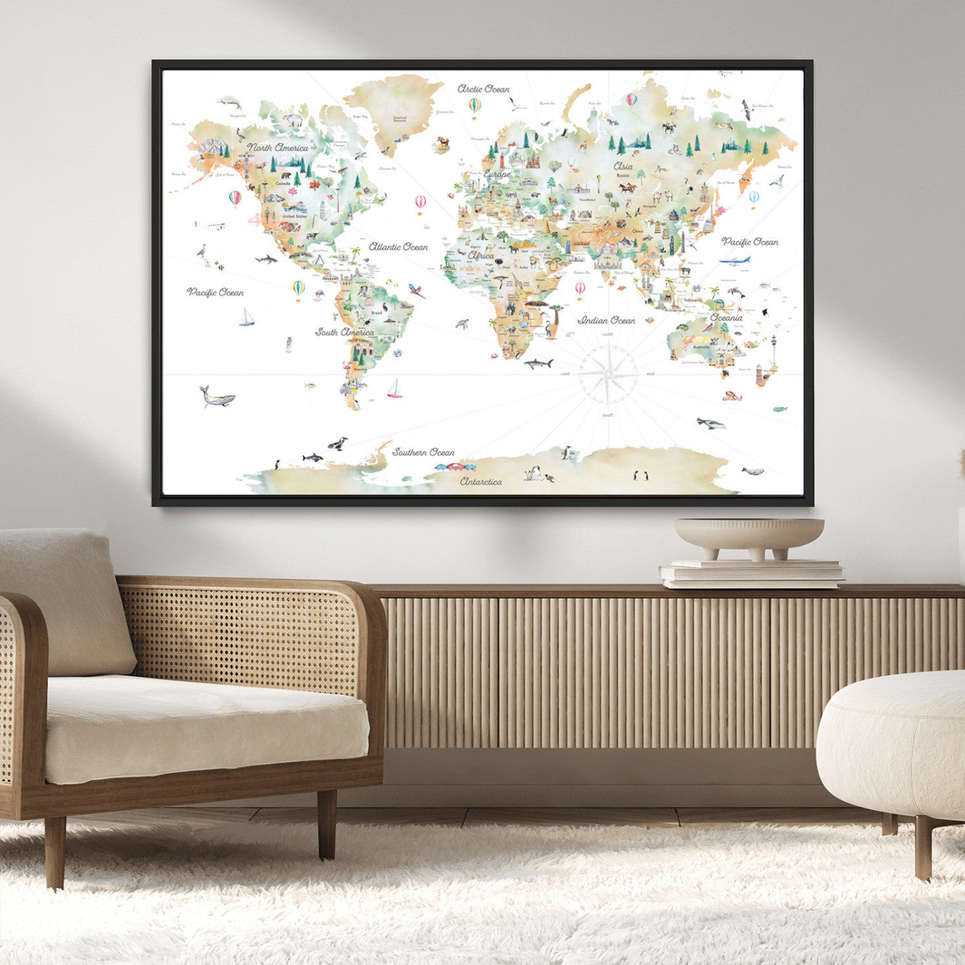 Animal World Map for Kids Room Decor