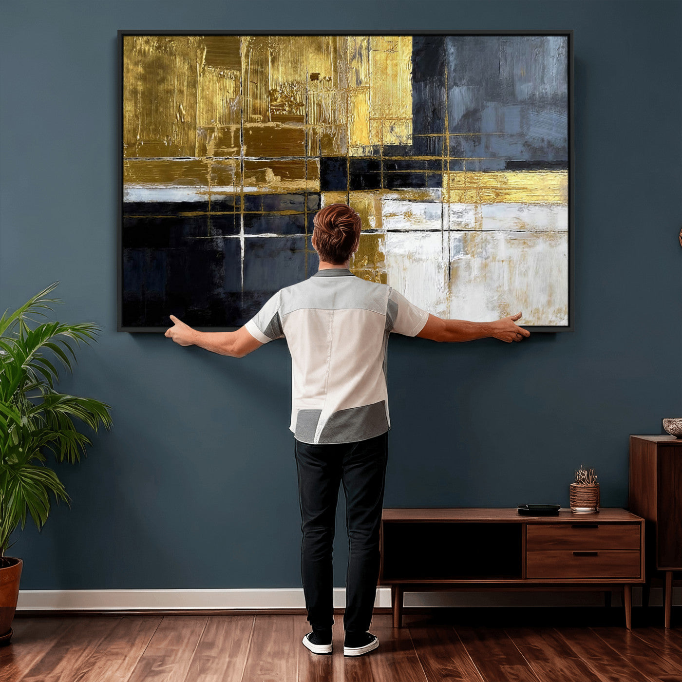 Gold Navy Abstract Wall Art Canvas Print, Modern Luxury