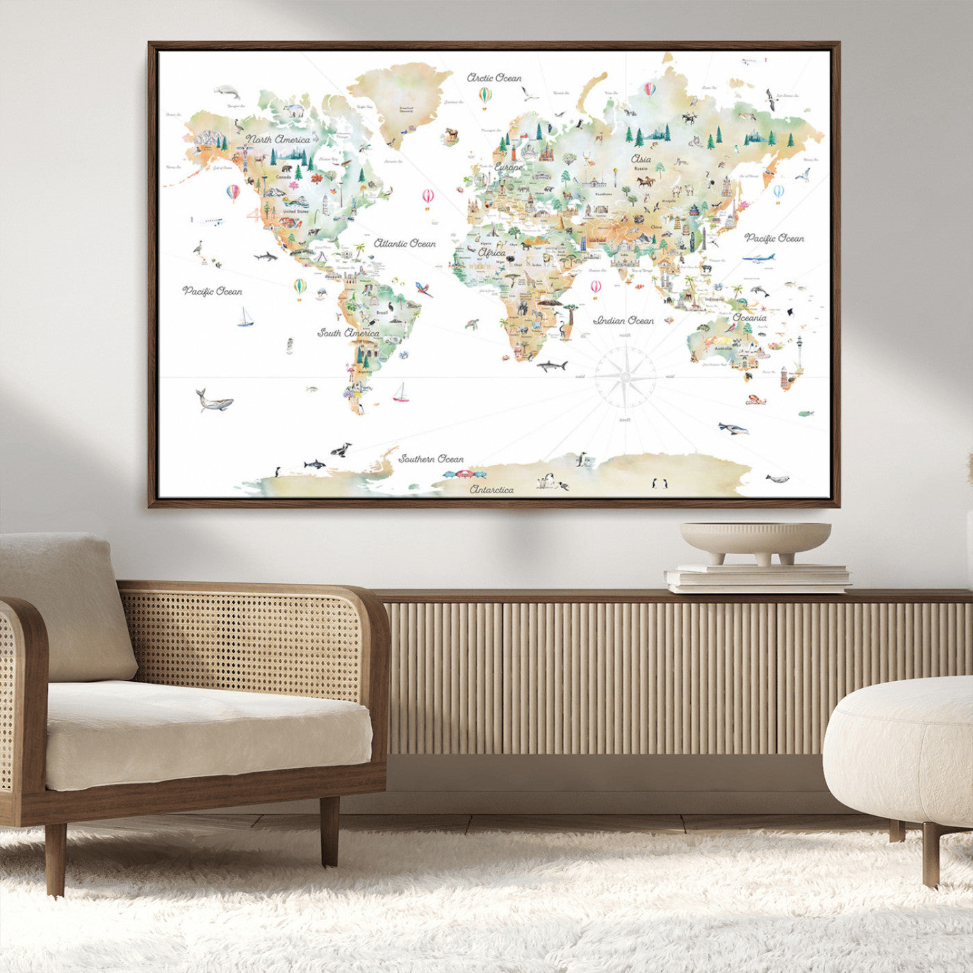 Animal World Map for Kids Room Decor