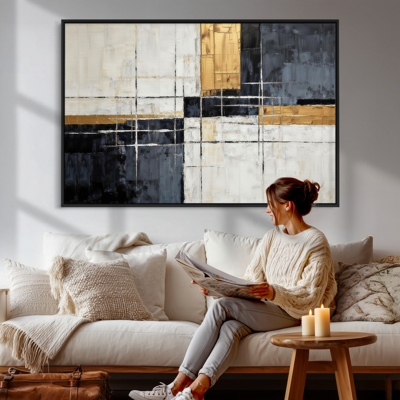Gold Abstract Wall Art Canvas Print, Modern Luxury Geometric