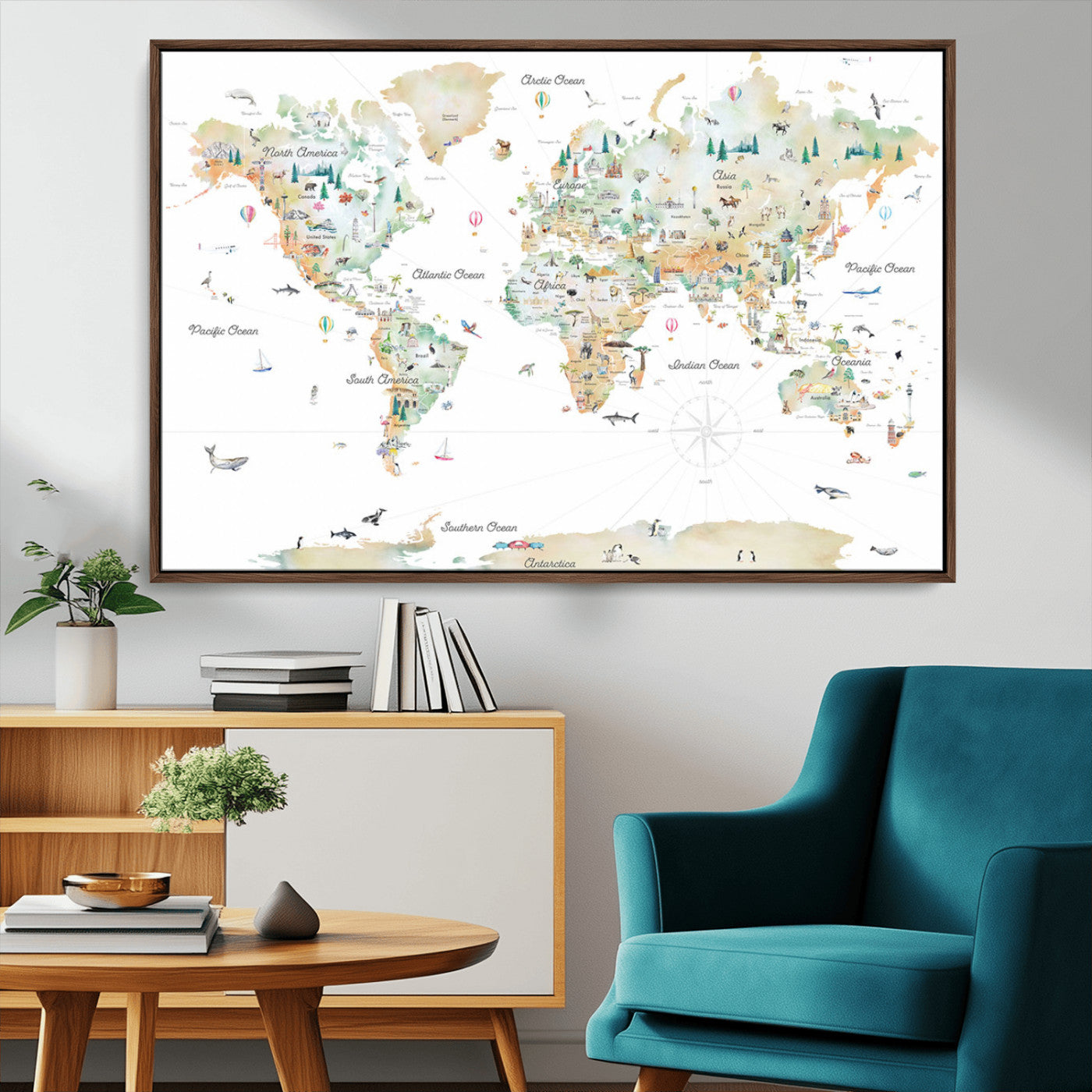 Animal World Map for Kids Room Decor