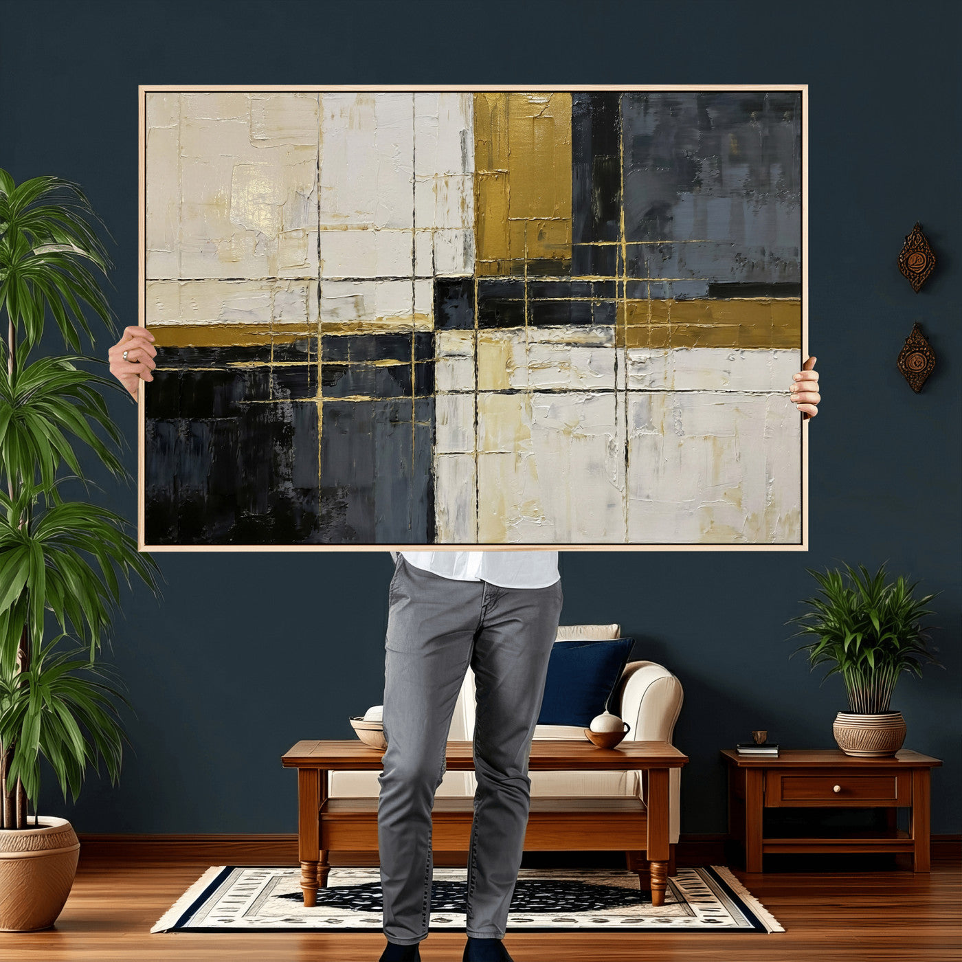 Abstract Gold and Black Wall Art Canvas Print – Modern