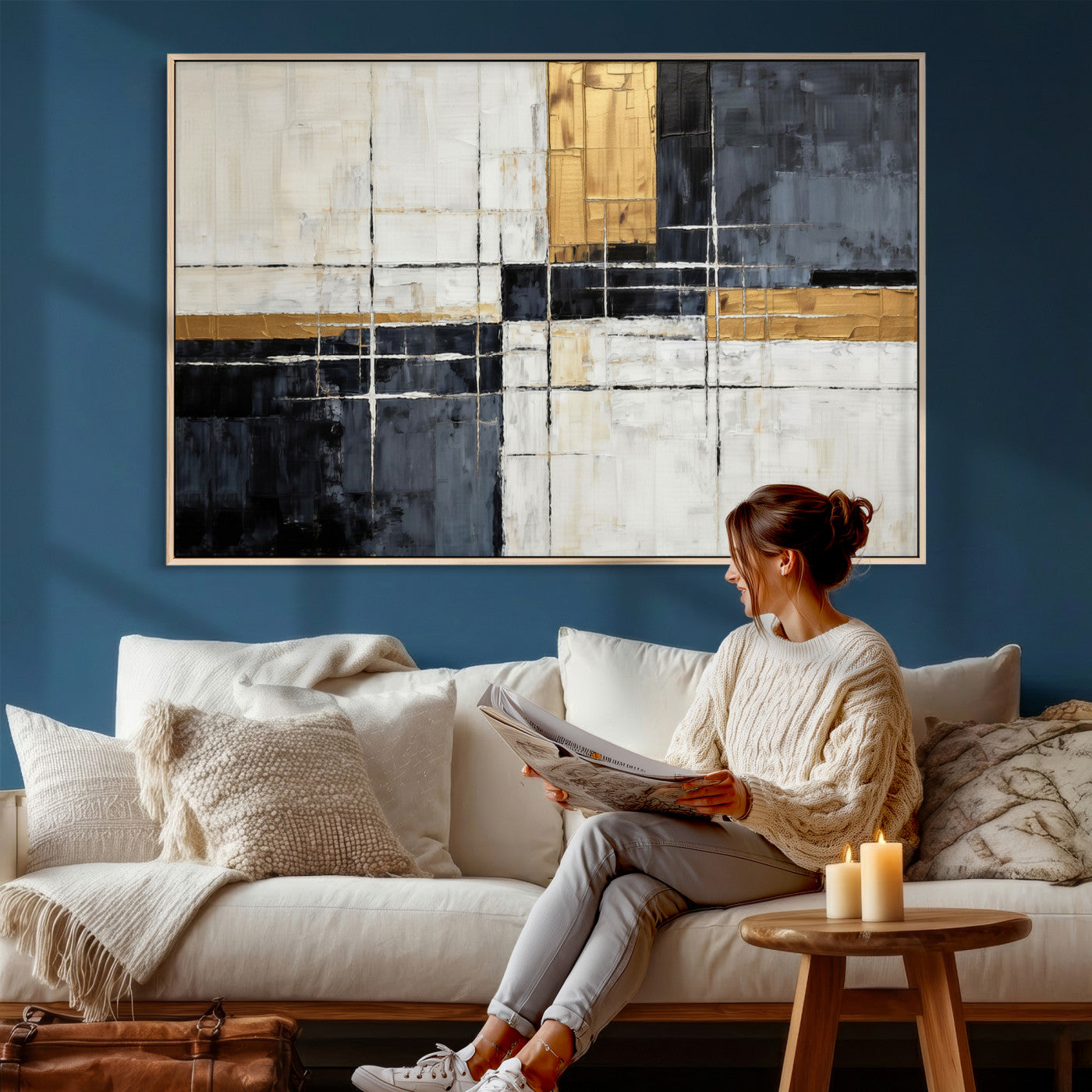 Gold Abstract Wall Art Canvas Print, Modern Luxury Geometric