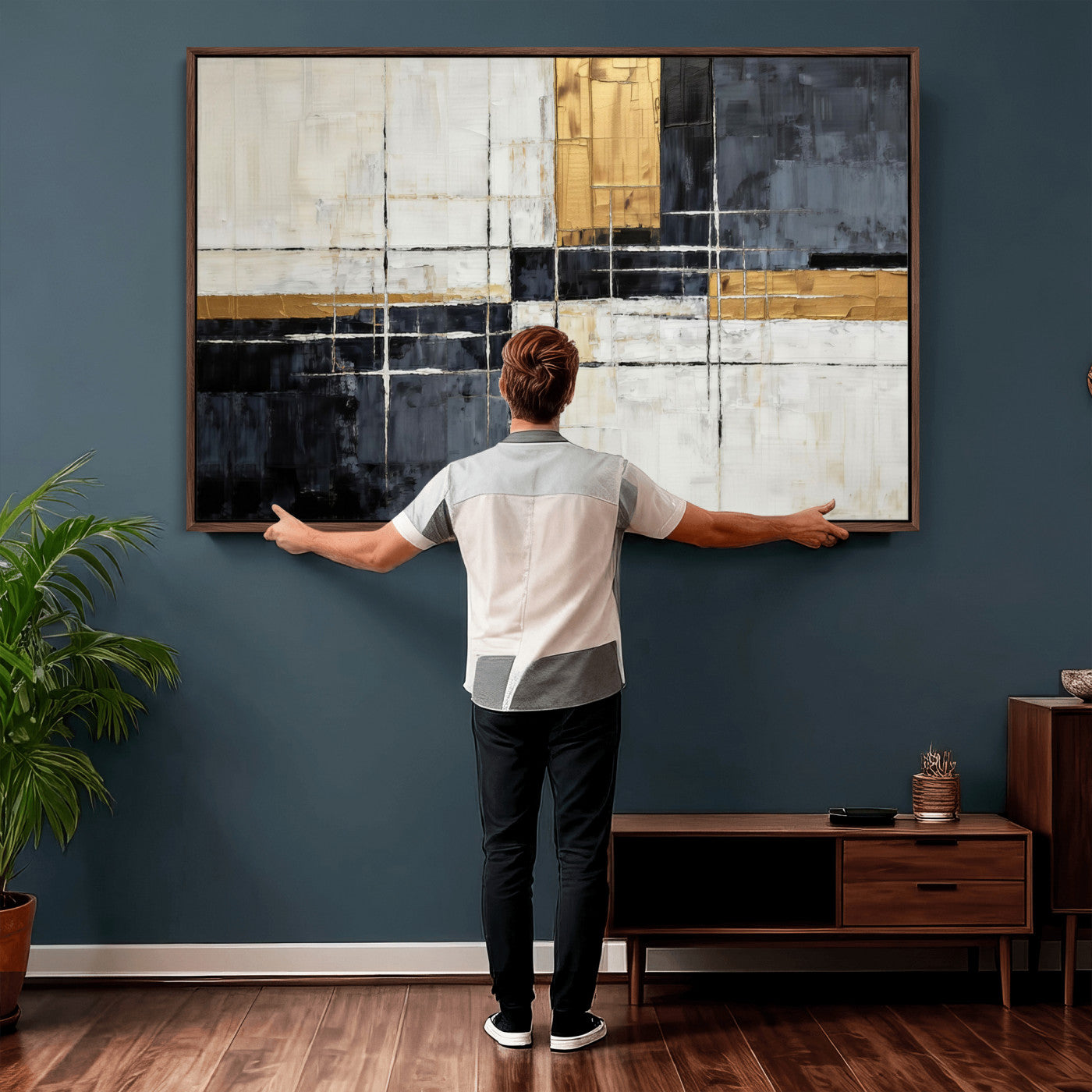 Gold Abstract Wall Art Canvas Print, Modern Luxury Geometric