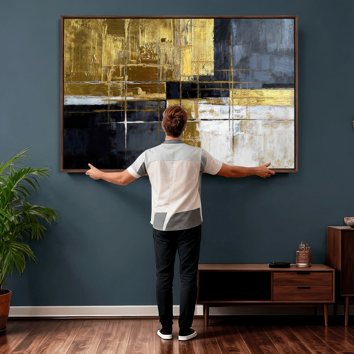 Gold Navy Abstract Wall Art Canvas Print, Modern Luxury