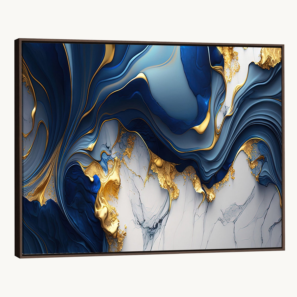 Blue Marble Wall Art Canvas Print | Framed Gold Veins
