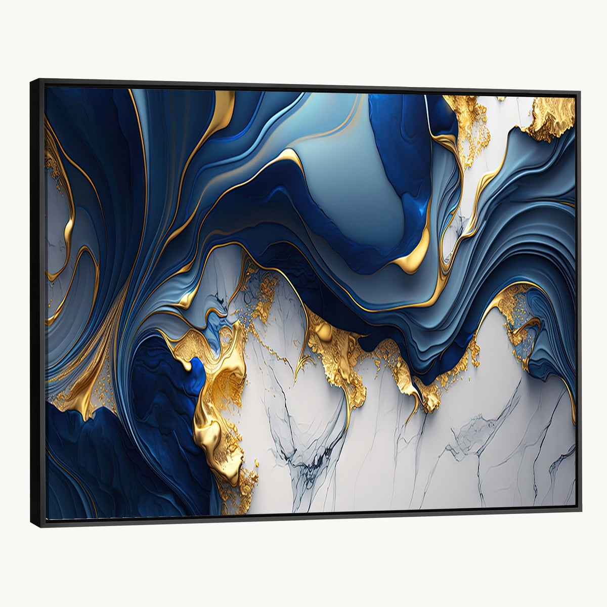 Blue Marble Wall Art Canvas Print | Framed Gold Veins