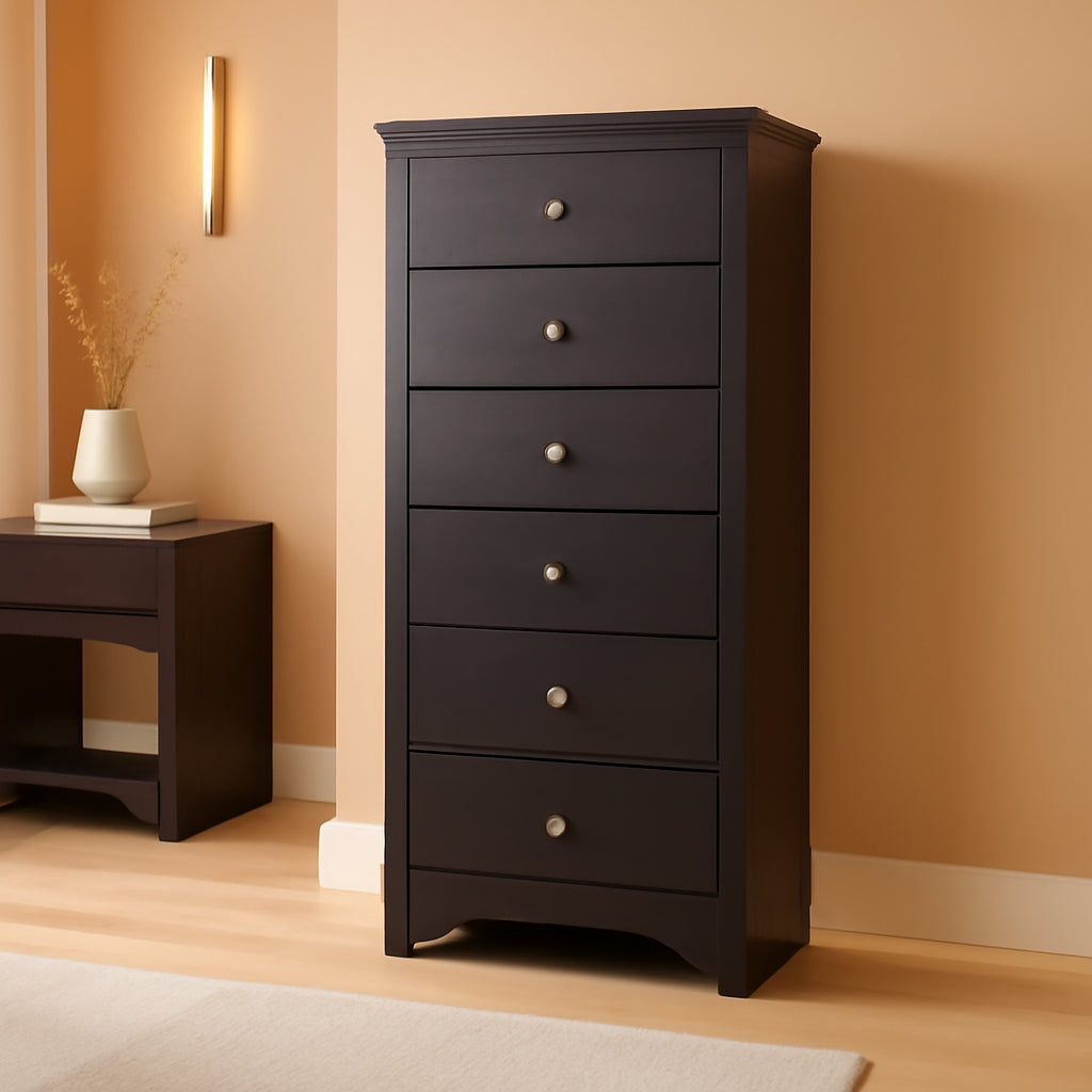 Brown Wood 6 Drawer Dresser For Bedroom Storage Unit