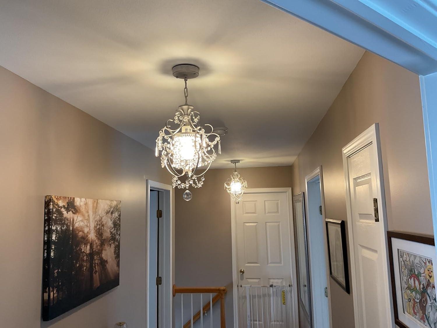 White Mini Crystal Chandelier Ceiling Light 1 Light Fixture-1