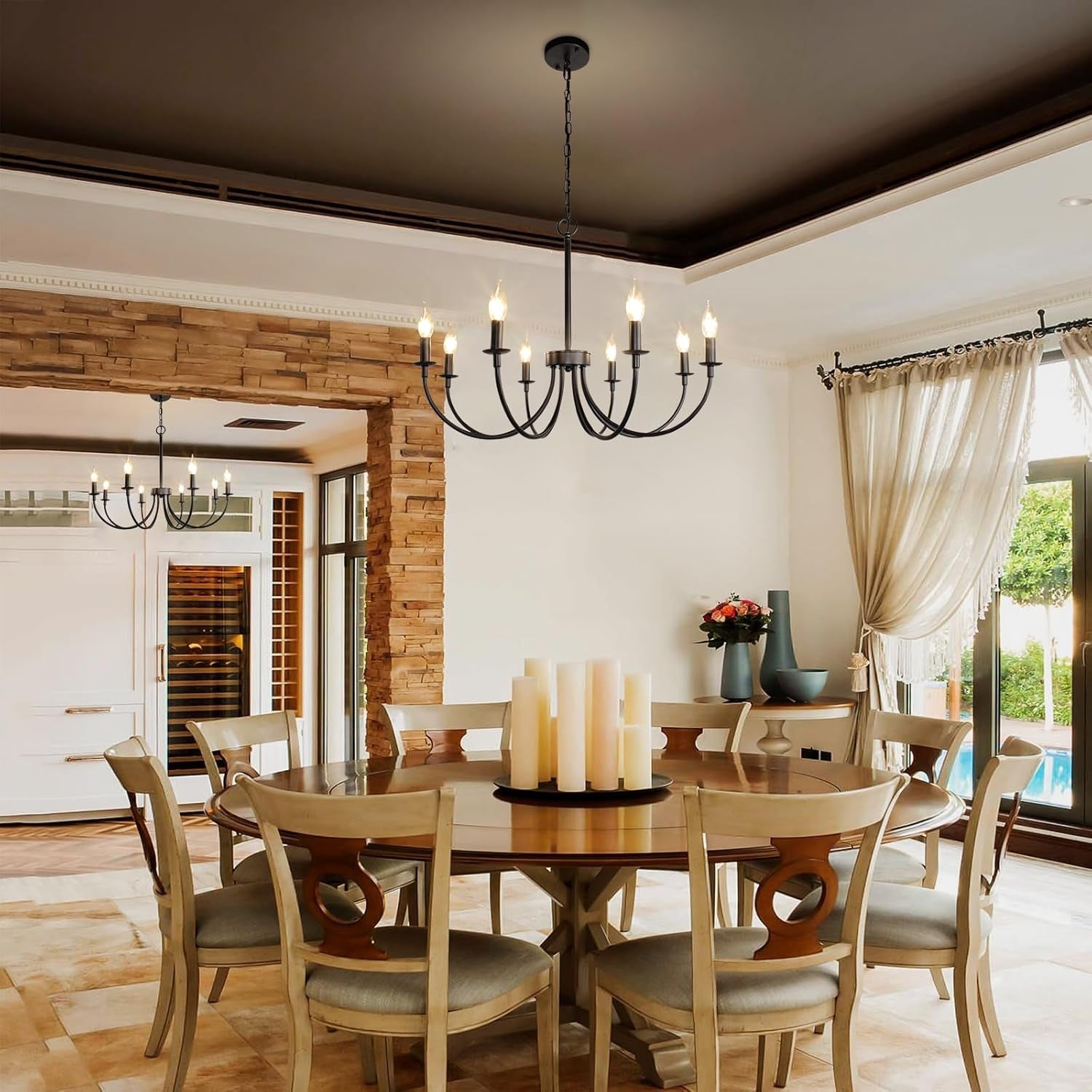 8 Light Black Farmhouse Chandelier for Dining Room-1