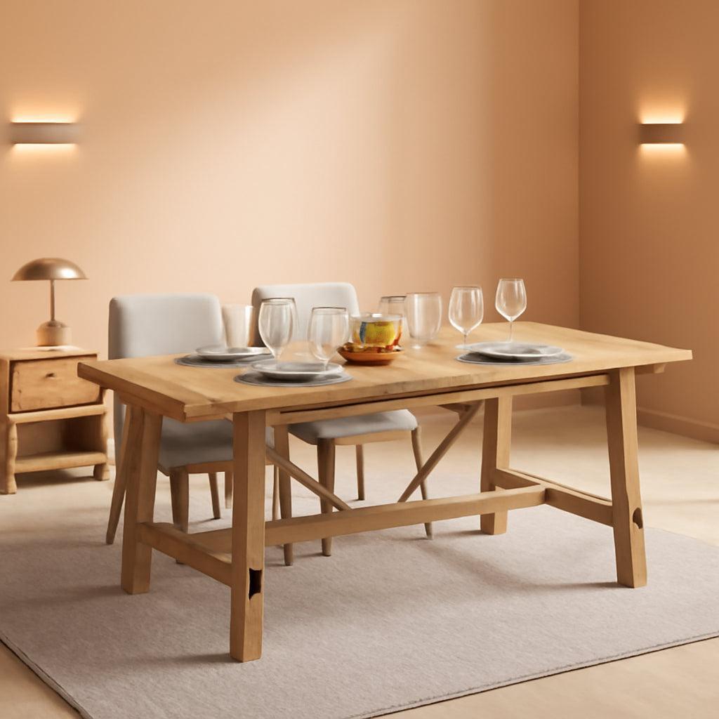 Oak Brown Farmhouse Dining Table 67 Inch Seats 4 To 6